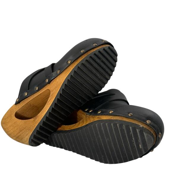 NWOB Sanita Leather Sweedish Clogs Cut out Wood Wedges 37 - Picture 4 of 9